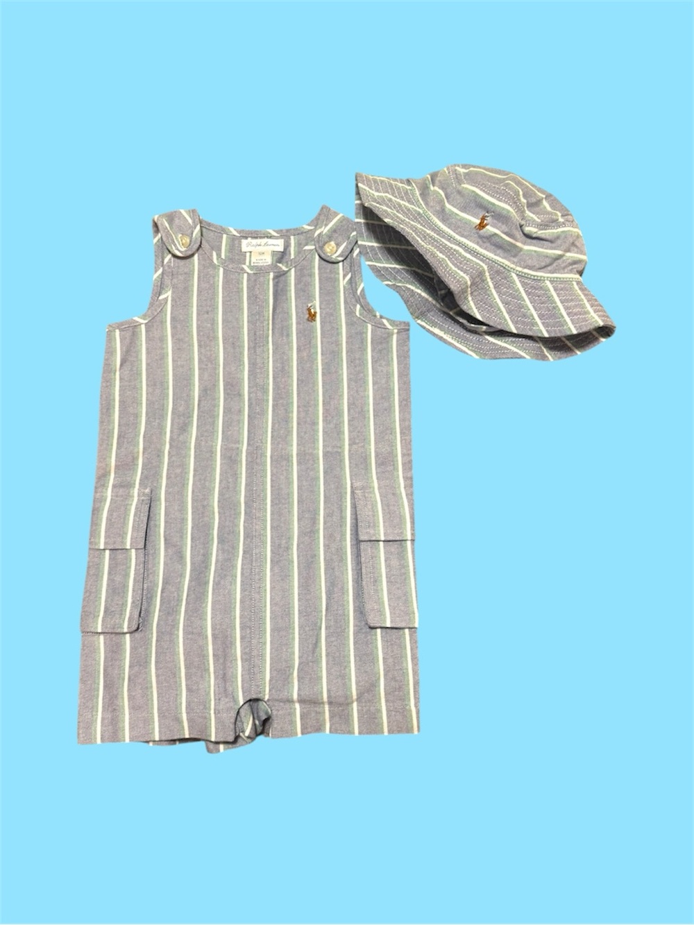 Ralph Lauren Baby Striped Romper & Hat Set